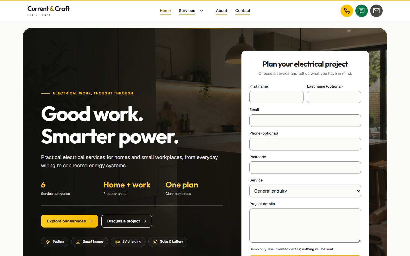 Current & Craft website homepage design.